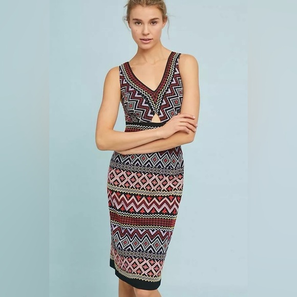Anthropologie Dresses & Skirts - Anthropologie Akemi + Kin Geo Embroidered Cutout Midi Dress Black Red Size 0